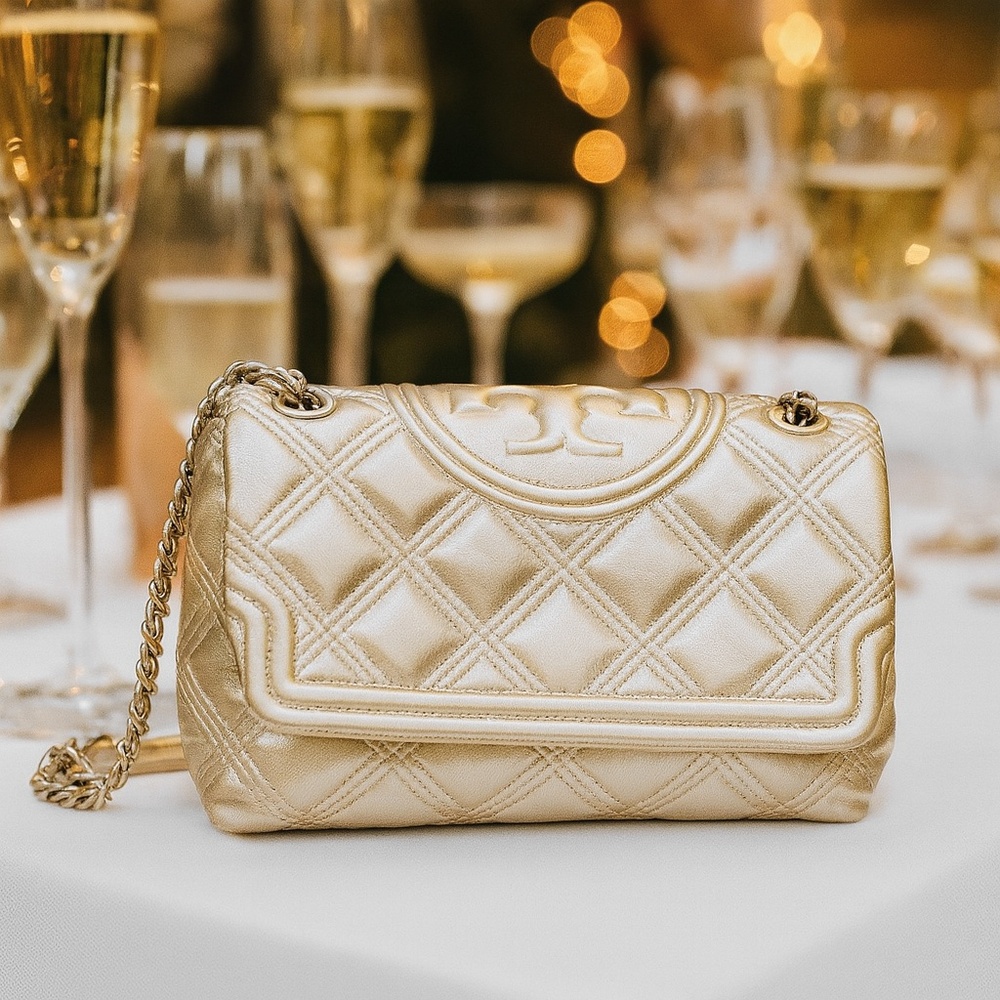 NEW Tory Burch Soft Fleming Convertible Shoulder/Crossbody Bag Gold Leather